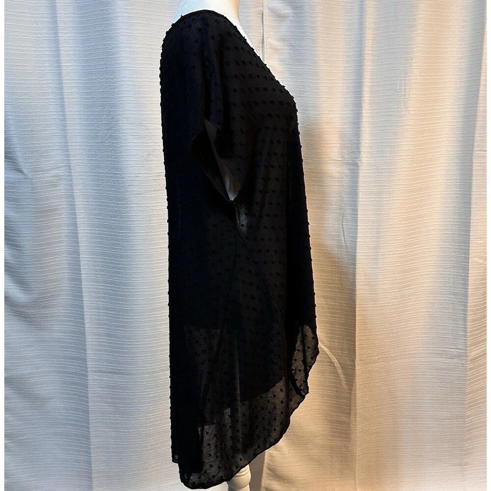 Kim & Cami Black lightweight textured black polka dots Hi Lo pullover Top L - Picture 2 of 6